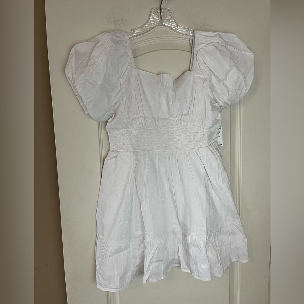 Nordstrom BP White Smocked Mini Dress with Puff Sleeves Juniors Size Large - Picture 2 of 15